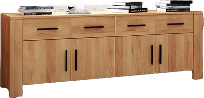Produktbild von Kommode Lubic aus Kernbuche massiv 200x45x70 mit 4 Türen 4 Schubladen Holzbeinen