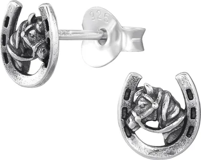 Produktbild von Ohrringe Ohrstecker 925 Sterling Silber vergoldet Hufeisen mit Pferdekopf Material - Silber