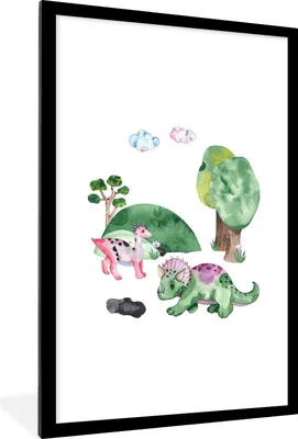 Produktbild von MuchoWow® Gerahmtes Poster Dinosaurier - Kinderzimmer - Wolken - Jungen - Mädchen - Kinder - Kinder 60x90 cm - Poster mit Schwarzem Bilderrahmen Wandposter Rahmen Foto Bilder - Dekoration - Wandposter Wohnzimmer - Hochwertig