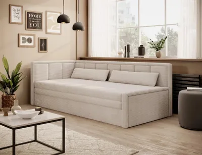 Obrázek produktu pro Rozkládací válenda s úložným prostorem 75x200 SLORA - světle béžová, levé provedení