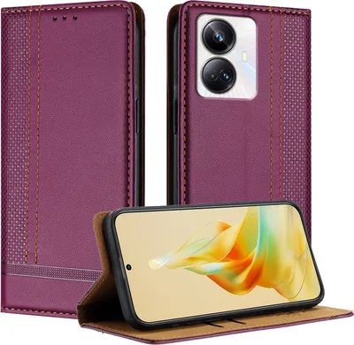 Obrázek produktu pro Pouzdro pro Realme 10 Pro+ kožené flipové pouzdro s funkcí stojánku Fialová