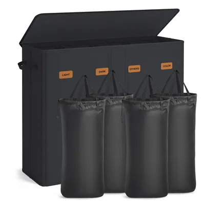 Produktbild von Wäschekorb mit 4 Fächern, 210 L, mit Deckel, 5 Etiketten, herausnehmbar und waschbar