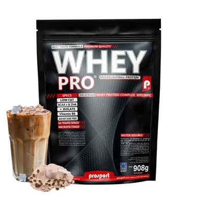 Produktbild von Prosport WHEY PRO® Whey Protein Pulver – Iced Coffee 908g – Konzentrat-Isolat-Mix, Eiweißpulver mit Zink, Vitamin B6 & EAAs, Protein Shake für Muskelaufbau