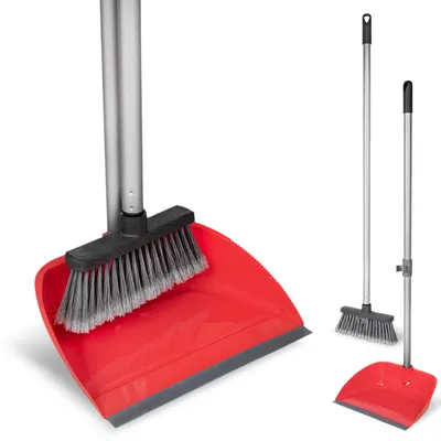 Produktbild von Kehrgarnitur mit Langstiel – 90 cm Besen & Schaufel Set – Rückenschonend, klappbar, Aluminium-Stiel & Gummilippe
