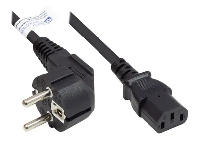 Produktbild von Netzkabel Schutzkontakt-Stecker Typ E+F (CEE 7/7, gewinkelt) an C13 (gerade), schwarz, 1,50 mm², 15 m, Good Connections®