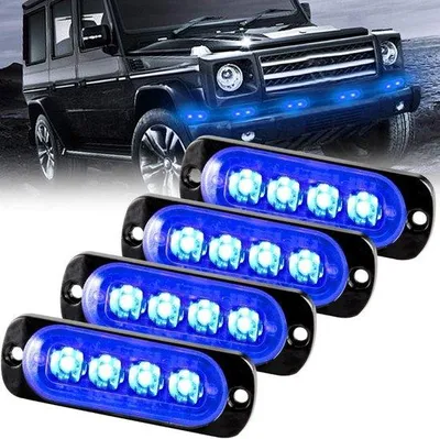 Image de Feu d'avertissement à LED, 4 LED bleues, 12-24 V, pour véhicules, camions, remorques, lot de 4