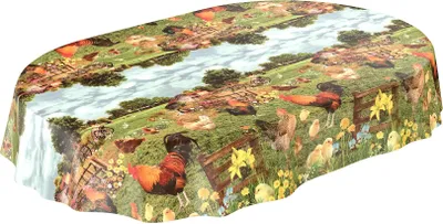Produktbild von Tischdecke Wachstuch Tiere Grün Robust Wasserabweisend Oval Breite 140 cm Länge 180 cm