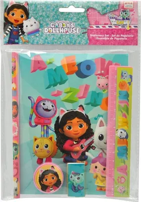 Produktbild von Gabby's Dollhouse Schreibset für Kinder – Notizbuch, Aufkleber, Stift, Radiergummi & Zettelblock