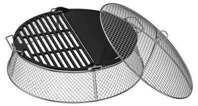 Produktbild von Vonkenschirm Set aus Edelstahl, Gusseiserne Backplatte und Grillrost, für 49,5 cm Feuerkörbe, für Garten