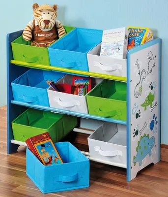Obrázok produktu pre Detský úložný regál s 9ti látkovými boxy, modrý