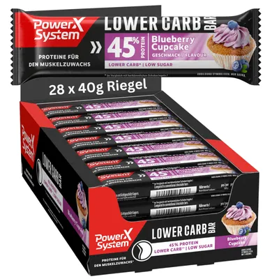 Produktbild von Power System Proteinriegel Lower Carb Blueberry Cupcake 28 x 40 g 45% Eiweiß