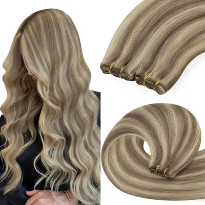 Zdjęcie produktu dla Pasemka do włosów z naturalnych włosów, 45 cm, jasnobrązowe z pasemkami blond, 100g, #P8A/60