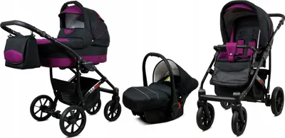 Produktbild von BabyLux® Largo | 3in1 Kinderwagen Set | Black Purple | Kombikinderwagen | Kinderwagenset | Buggy