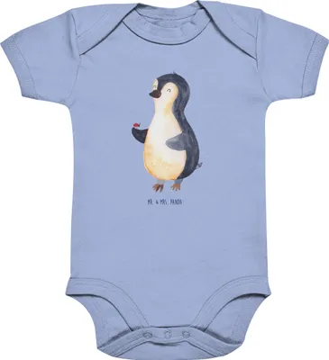 Produktbild von Mr. & Mrs. Panda babykleidung body Pinguin Marienkäfer 12. - 18. Monat - Dusty Blue - Geschenk, Liebe, Kurzarmbody, Strampler Baby, Einteiler, Wunder, Kleine, Babybody