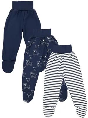 Produktbild von TupTam Baby Jungen Strampelhose mit Fuß 3er Pack, Farbe: Blaue Bären Streifen Blau uni, Größe: 86