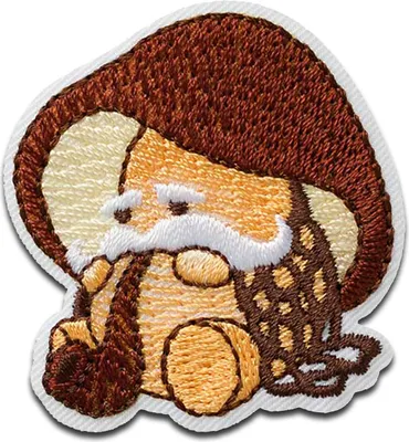 Produktbild von Mono-Quick Pilz mit Pfeife - Aufnäher, Bügelbild, Aufbügler, Applikationen, Patches, Flicken, zum aufbügeln, Größe: 4,5 x 4,2 cm