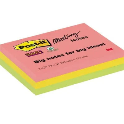 Produktbild von Haftnotizblock Super Sticky Meeting Notes - 203 x 152 mm, neonfarben, 3x 75 Blatt