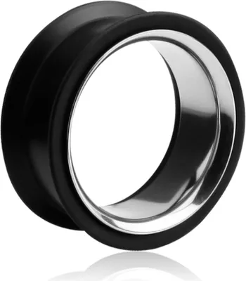 Produktbild von viva-adorno 1 Stück 24mm Silikon Flesh Tunnel Plug Ohr Piercing Edelstahl Inlay Größe 6 - 40mm verschiedene Farben Z368, schwarz