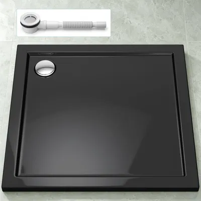 Produktbild von Mai & Mai Duschwanne Duschtasse Faro in Schwarz inkl. Ablaufgarnitur 01, Form: Quadratisch, BTH: 90x90x4cm