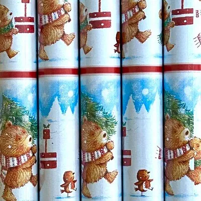 Image de Papier cadeau « Ours de Noël », papier cadeau pour Noël - 2 mètres x 70 cm - 5 rouleaux