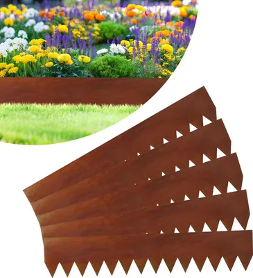 Produktbild von Hebitod Rasenkante mit Spitzen Metall 100 x 20 cm 5m Beeteinfassung Mähkante Verzinkt Wegbegrenzung Beetumrandung Palisade inkl. Handschuhe Rost