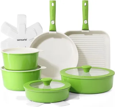 Imagen del producto de Juego de utensilios de cocina antiadherentes de cerámica con mangos desmontables