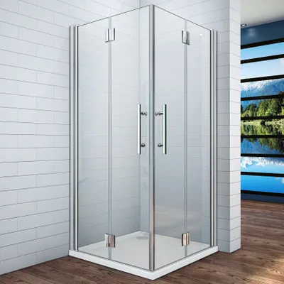 Produktbild von 90x80cm 197cm+180° Falttür&Drehtür NANO+ESG Glas Eckeinstieg Duschabtrennung Duschtür