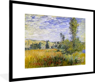 Produktbild von MuchoWow® Gerahmtes Poster Landschaft bei Vetheuil - Gemälde von Claude Monet 80x60 cm - Poster mit Schwarzem Bilderrahmen Wandposter Rahmen Foto Bilder - Schlafzimmer-Dekorationen - Fotoposter