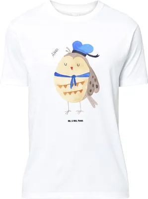 Produktbild von Mr. & Mrs. Panda Größe L T-Shirt Eule Matrose - Weiß - Geschenk, Hochzeitstag, Freundin, Shirt, Heimathafen, Kapitän, mit Spruch, Owl, Tshirt
