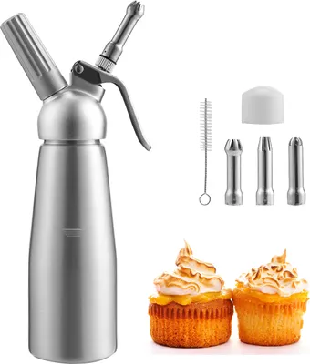 Produktbild von EINFEBEN 500ml Sahnespender Aluminium Sahnesyphon mit 3 Edelstahl Deko-Düsen, Profi Schlagsahnebereiter, Verwendet Standard N2O Sahnekapseln(Nicht Enthalten)