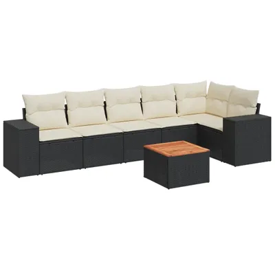 Produktbild von 7-tlg. Garten-Sofagarnitur mit Kissen Schwarz Poly Rattan