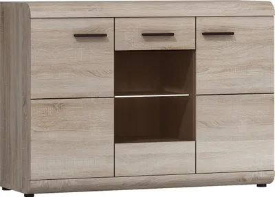 Produktbild von Masseno Kommode LEGAME 120 cm Sideboard und 3 Türen für Wohnzimmer Schlafzimmer Modern 120x42x87 cm Sonoma Eiche / Sonoma Eiche