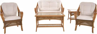 Produktbild von KRINES HOME Rattanset Marbella Natur Rattan Sitzgruppe Landhaus Stil Wintergartengruppe Rattangruppe Wintergarten Set (Vintage Braun)