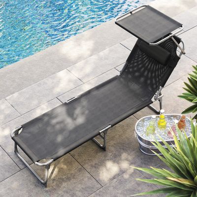 SONGMICS Gartenliege, klappbarer Liegestuhl, 193x53x29cm, mit Kopfstütze dunkelgrau