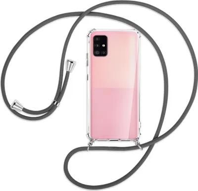 Produktbild von Handykette Backcover-Schutzhülle mit Band (Metall silberfarben) für Samsung Galaxy A51 5G (A516) - dunkelgrau