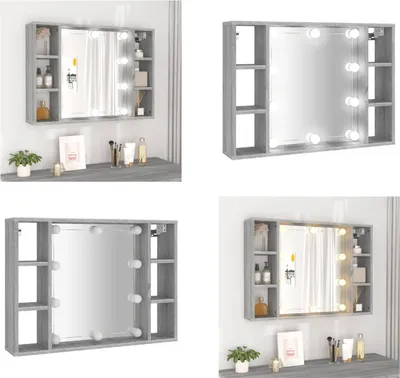 Produktbild von vidaXL Spiegelschrank mit LED Grau Sonoma 76x15x55 cm - Spiegelschrank - Spiegelschränke - LED-Spiegelschrank - Spiegelschrank Bad