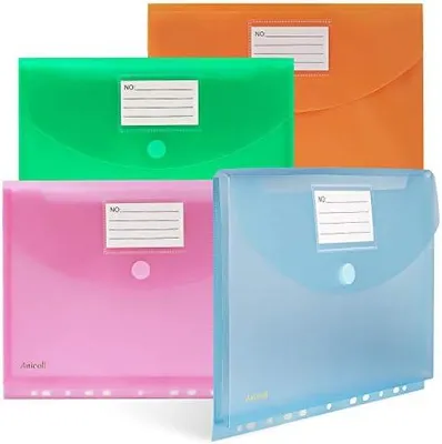 Produktbild von Dokumententasche A4-20 Pack dreidimensionale A4 Dokumentenmappe Sammelmappen für Dokumente Organisieren mit Binderlöcher/Klettverschluss und Etikettentasche wasserdicht jede bis zu 300 Papiere (20)