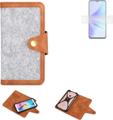 Produktbild von K-S-Trade Handyhülle kompatibel mit Oppo A57s Schutzhülle Filz-Hülle Kunst-Leder hellgrau braun (1x)