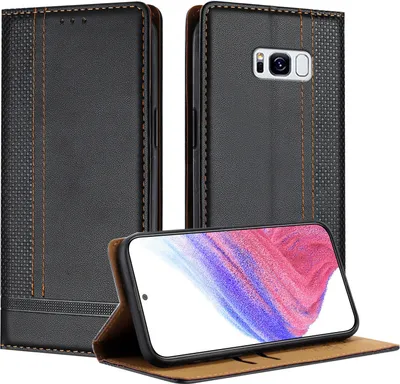 Produktbild von Handyhülle für Samsung Galaxy S8 Leder Flip Klappbare Schutzhülle mit Standfunktion Schwarz