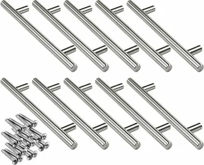 Produktbild von 10x 160mm Edelstahl T-Stangen-Küchengriffe, Ø12mm Schranktürstangengriff mit Schrauben