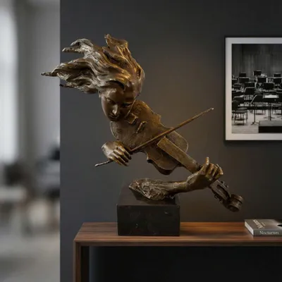 Produktbild von Hochwertige Bronze Skulptur Violinistin, patiniert, auf Sockel, H.60 cm