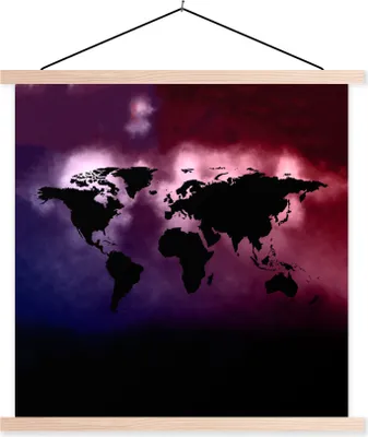 Produktbild von MuchoWow® Textilposter Weltkarte - Aquarell - Rosa 40x40 cm mit holzfarbenen Rahmen - Posterleiste