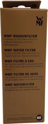 A close-up of a cardboard box for a WMF water filter.