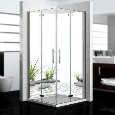 Produktbild von dedeco Eck-Duschrückwände Aluminium wasserfest Motiv: Zen V1, 2 x 90x200x0,3cm, Badrückwand, Fliesenersatz fugenlos Wandverkleidung Wandpaneele,  Germany