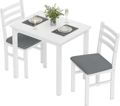Produktbild von Essgruppe 3-teilige mit 2 gepolsterten Stühlen, Platzsparender Küchentisch, Esszimmertisch Set für Küche & Esszimmer, MDF, Weiß