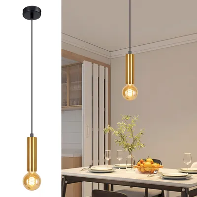 Produktbild von ZMH Hängeleuchte Esstisch 1 Flammig Pendelleuchte - Hängelampe E27 Schwarz Gold Bettlampe Nachttisch Esszimmerlampe Hängend Industrial Küchenlampe Metall für Schlafzimmer Flur