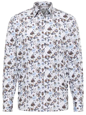 Produktbild von Eterna Comfort-Fit Hemd weiß bedruckt Blumen braun-blau