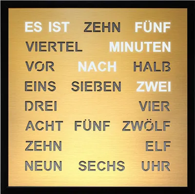 Filius 0402-9 Wort-Wanduhr Quadratische Wortuhr Goldfarben 40 cm 1