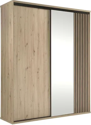 Zdjęcie produktu dla Bettso Szafa przesuwna z ozdobnymi listwami, lustrem i drążkiem na ubrania CALI C-14 179 x 216 cm Dąb Artisan