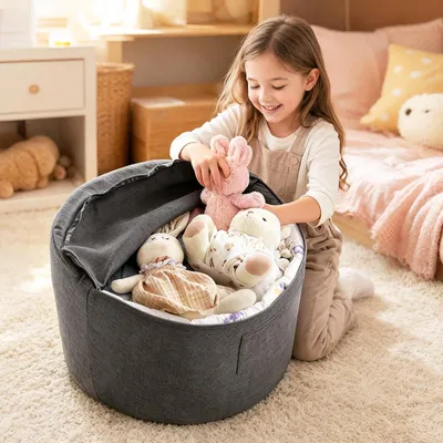 Sitzsack Spielzeugtasche aus Cord, 2-in-1, dunkelgrau